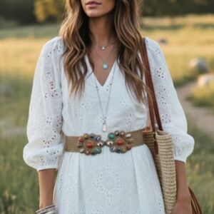 Zara Stretchy Boho Beaded Statement Belt Fits Size Small To Extra Small